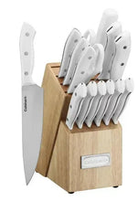 Cuisinart triple rivet knife set with wooden block, stainless blades, white handles