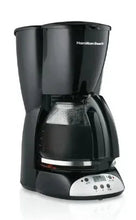 Black and silver 12-cup programmable coffee maker with glass carafe