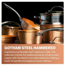Hammered copper pots and pans set with stainless handles and matching lids