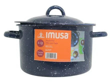 Imusa blue speckled enamel stock pot with lid, 6 qt and side handles