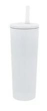 White stainless tumbler with straw, smooth lid top