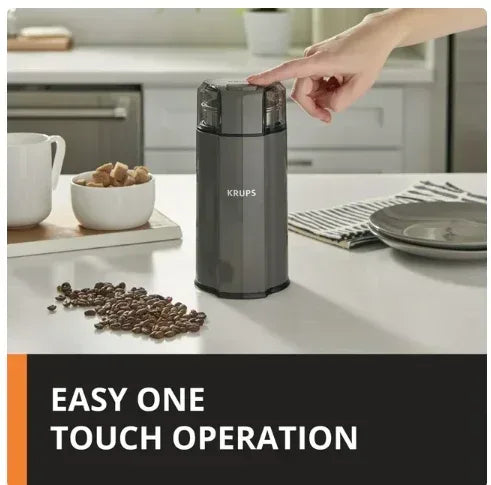 KRUPS Silent Vortex Electric Coffee and Spice Blade Grinder,Grey with removable Stainless Steel Grinder Bowl