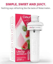 LifeSip watermelon flavor cartridge box beside white dispenser bottle.