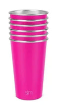 Raspberry aluminum stackable cup with silver rim, 12 fl oz, stacked set