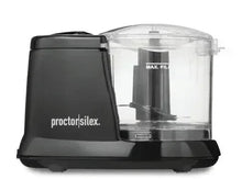 Electric food chopper with black base and clear 1.5-cup bowl