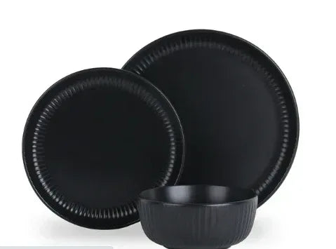 Stone + Lain Logan Stoneware 12-Piece Dinnerware Set, Black
