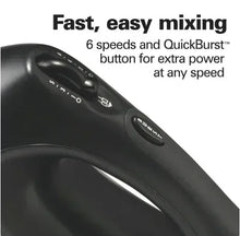 Black hand mixer handle with speed selector dial and power button