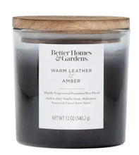 Better Homes & Gardens warm leather & amber 2-wick jar candle, dark ombre glass