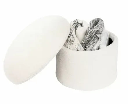 Mainstays Boucle Mushroom Upholstered Storage Ottoman, Cream