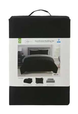 Mainstays Black Reversible 7-Piece Bed in a Bag Comforter Set with Sheets, Queen