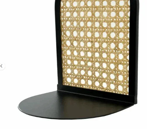 Arched Black Metal and Natural Rattan Indoor Tabletop Bookends