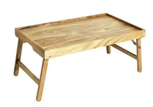Acacia wood rectangular bed tray with stand, natural finish, light brown