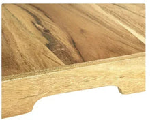 Acacia wood bed tray edge with raised rim, natural light brown wood grain