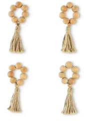 Better Homes & Garden Wood Bead and Tassel Napkin Rings, Natural, 2.5"W x 6"L, 4 Pieces