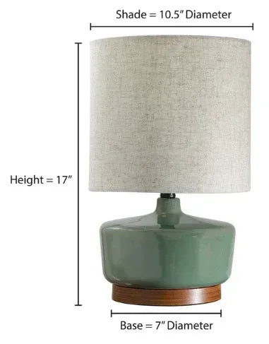 Better Homes & Gardens 17" Tall Modern Mid-Century Ceramic Table Lamp with Wood Base