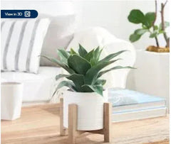 Better Homes & Gardens 10" Artificial Agave Plant in White Ceramic Pot with Wood Stand