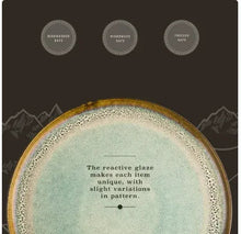 Ceramic oval platter with mottled teal reactive glaze center and brown speckled rim