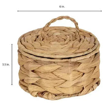 Natural water hyacinth round trinket box with woven lid, closed