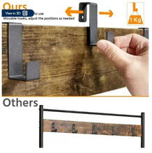 Metal hall tree base and hanging hook rail with adjustable anti-tip support