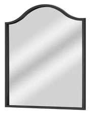Black arch framed glass mirror with smooth dark frame and reflective surface