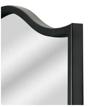 Arch framed mirror corner with black raised profile and reflective glass