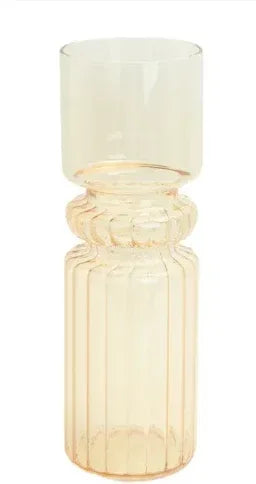 Iridescent Yellow Fluted 9.7" Indoor Tabletop Glass Vase