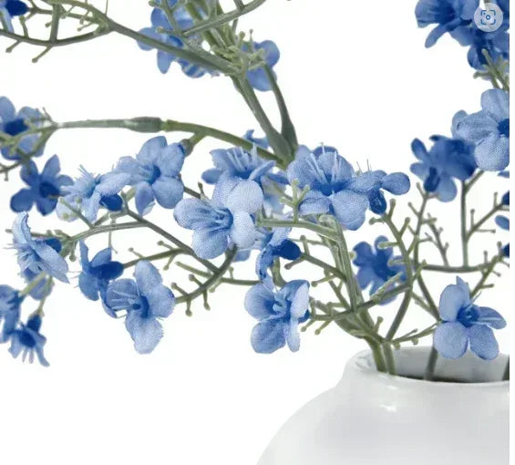 My Texas House Blue Faux Floral Springs in White Ceramic Vase, 16" Heigh