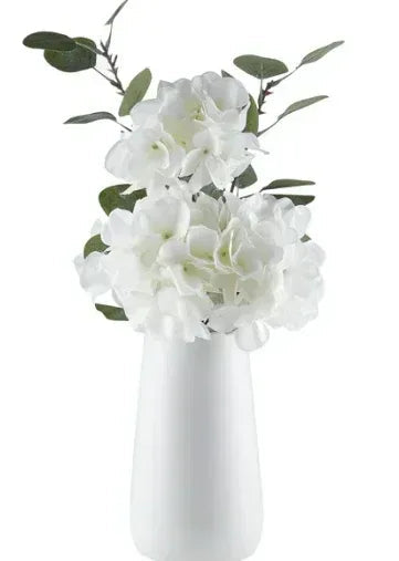 My Texas House White Faux Hydrangea Plant in Ceramic Vase, 16" Height