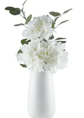 My Texas House White Faux Hydrangea Plant in Ceramic Vase, 16" Height