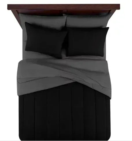 Mainstays Black Reversible 7-Piece Bed in a Bag Comforter Set with Sheets, Queen