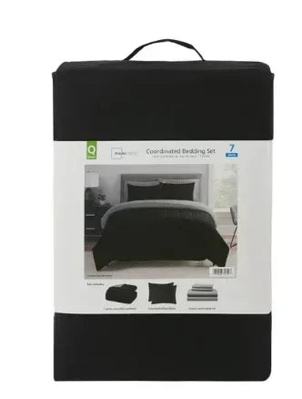 Mainstays Black Reversible 7-Piece Bed in a Bag Comforter Set with Sheets, Queen