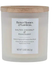 Better Homes & Gardens frosted jar candle with salted coconut & mahogany label, 2-wick
