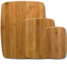 Bamboo cutting board set, three rounded rectangular boards with grain pattern