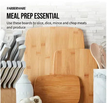 3-piece bamboo cutting board set with three board sizes stacked