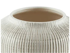 My Texas House 5" White Distressed Stripe Round Stoneware Vase