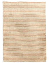 Striped gauze throw with copper-toned horizontal stripes on a beige ground.