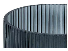 Ribbed smoke glass candle holder rim and vertical grooves, open top