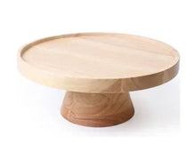 Rubber wood cake stand with round platform and pedestal base, natural wood