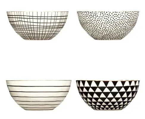 Thyme & Table Servware Black & White Assorted Stoneware Round Bowls, 4 Pack