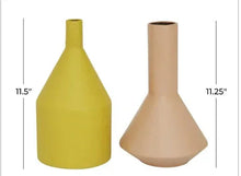 Metal vase set of 2: yellow vase 11.5" and beige vase 11.25" high