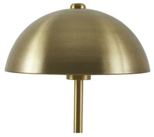 Brass dome shade table lamp with slim vertical stem