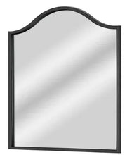 Black arched framed glass mirror with smooth border and traditional shape
