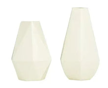 Cream geometric metal vase set of 2, faceted teardrop shape