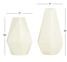 Cream geometric metal vase set of 2, 12 in and 10 in heights