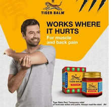 Herbal pain relief balm jar and box packaging with bold warning text