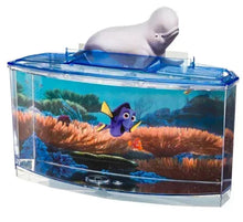 Half-gallon acrylic betta aquarium kit with blue lid and miniature décor scene
