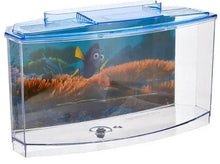 Clear half-gallon betta aquarium tank with blue top and front water filter