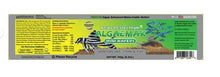 AlgaeMax mini wafers fish food back label with barcode and feeding info