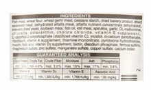 Mini tropical algae wafers pouch back panel with ingredients and guaranteed analysis table