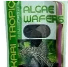 Algae wafer fish food package label close-up